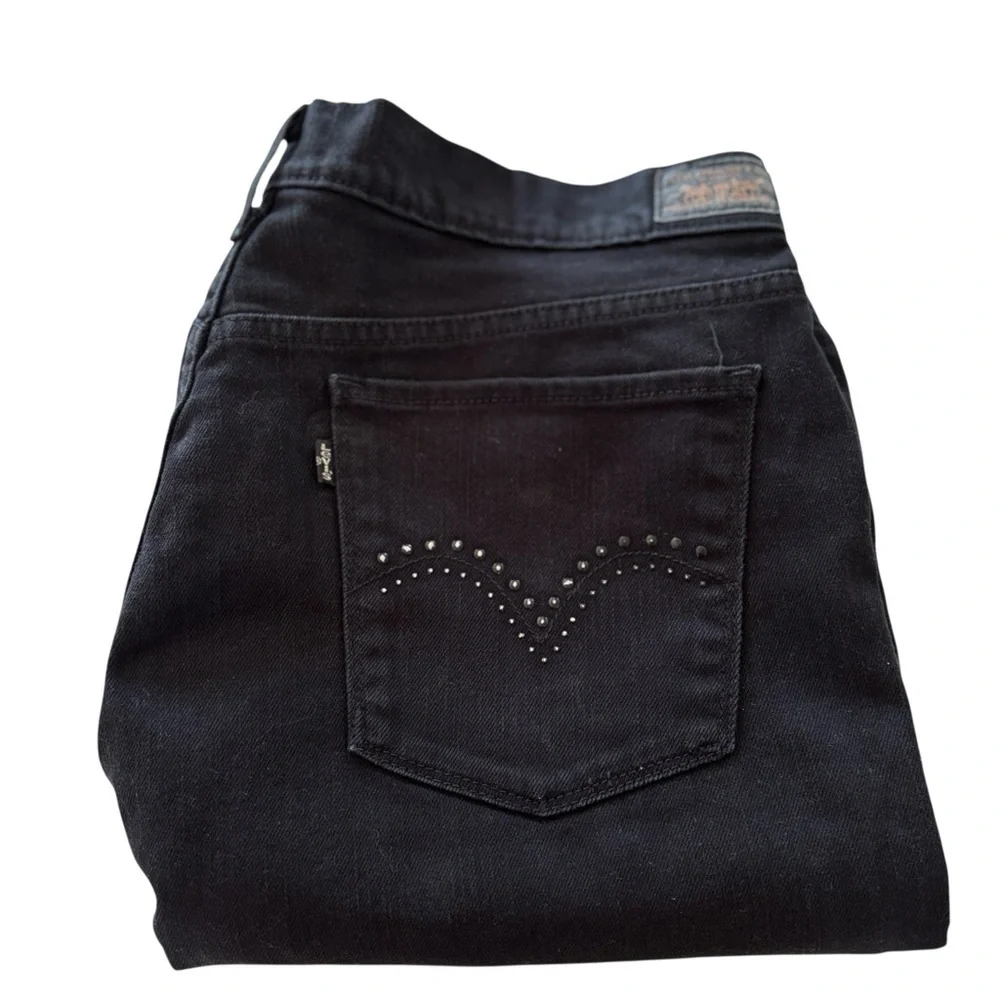 Levi's 515 Bermuda Shorts Womens Size 14 Black Denim Rhinestone Pockets Stretch